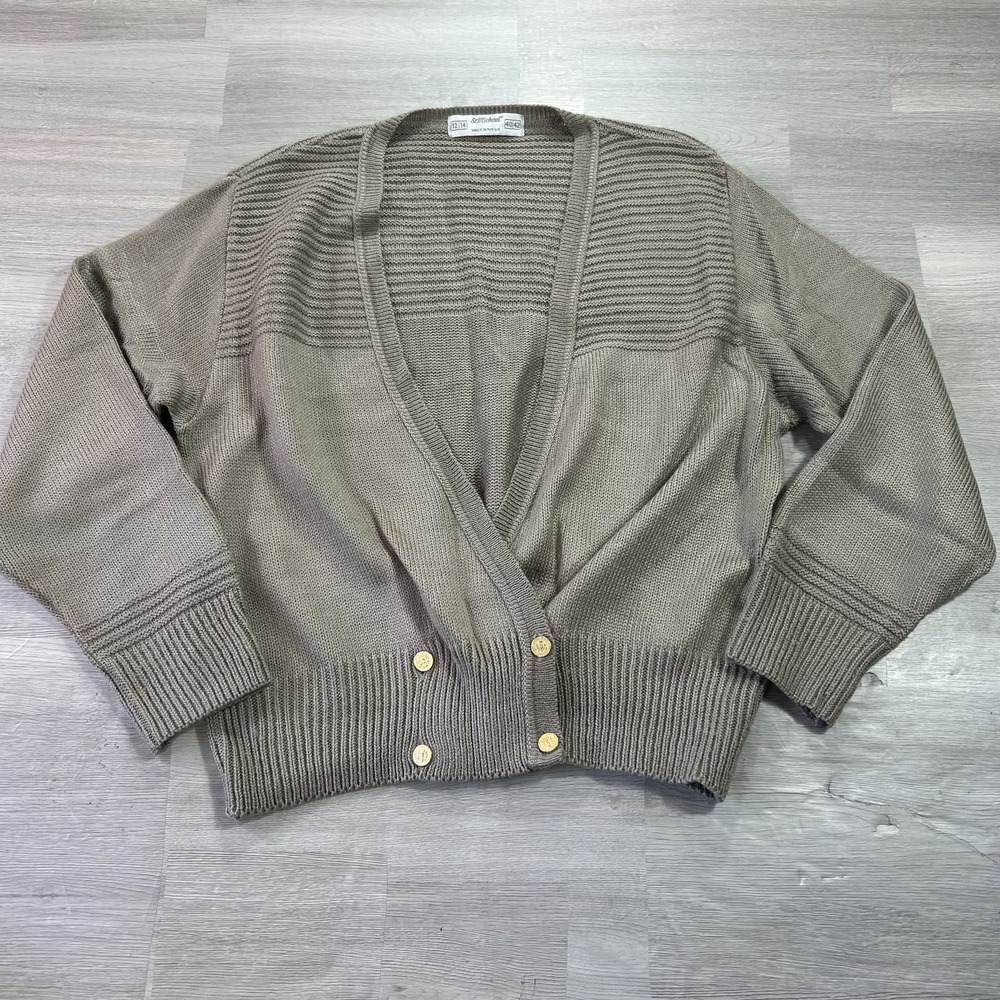 VINTAGE St Michael Cardigan Womens 13 Brown Acrylic Coin Button Sweater UK Knit